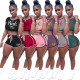 Casual Letter Printed Round Neck Short Sleeves Cropped Tops With Shorts Two Pieces Sets  R6278