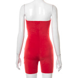 Stitching solid color sleeveless backless lace-up slim-fit shorts jumpsuit M21RP193