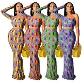 Sexy Womens Feature Printed 4-Color Long Skirt Set HN008
