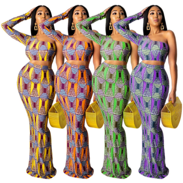 Sexy Womens Feature Printed 4-Color Long Skirt Set HN008