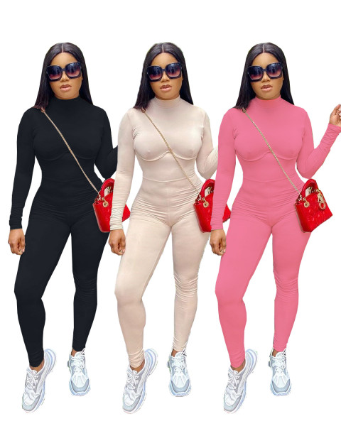 Womens autumn/winter solid color tight-fitting hip-lifting waistband jumpsuit AA5192