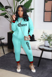 Casual Letter Printed Round Neck Long Sleeves Top With Drawstring Trousers Two Pieces Sets TH3578