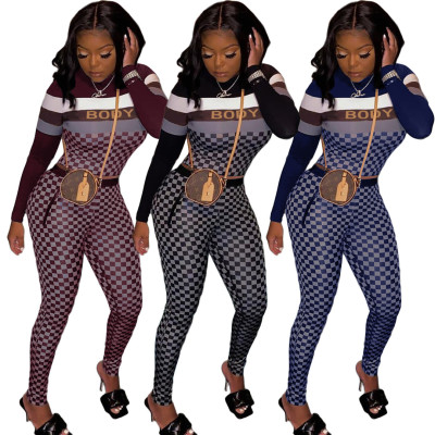 Casual Printed Round Neck Long Sleeves Tops With Trousers Two Pieces Sets  YX9238