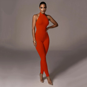 Sexy Knitting Round Neck Sleeveless Backless Jumpsuit FD8886