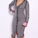 Sexy Contrast Stitching V-Neck Long Sleeves Skinny Midi Dress D0C4018A
