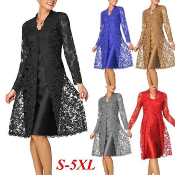 Fashion temperament ladies suit casual lace cardigan jacket two-piece dress A-0010