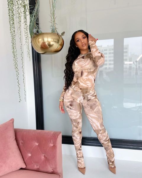 Fashion Printed Round Neck Long Sleeves Top With Stack Trousers Two Piece Sets JZH8013