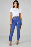 Fashion Tassel Stitching High Elastic Leather Long Pants A3241