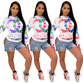 Fashion Pattern Printed Round Neck Long Sleeves Sweater ML7388
