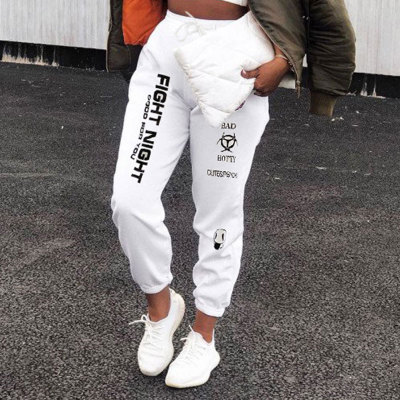 Casual Pattern Printed Drawstring Straight Long Pants P8049W09
