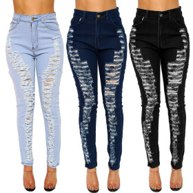 Sexy Solid Color Hole Stretch Skinny Jeans HSF2080-2