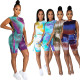 Side open tie-dye vest shorts fashion casual suit RM8917
