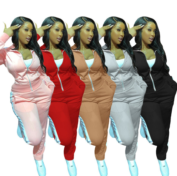 Pure color stitching sports and leisure two-piece suit HR8158