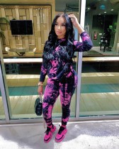 Sports Tie Dye Printed Long Sleeves Hooded Sweater With Trousers Two Piece Sets FF1055 Sports Tie Dye Printed Long Sleeves Hooded Sweater With Trousers Two Piece Sets FF1055