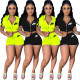 Fashion Zipper Short Sleeves Mini Hooded Tops With Shorts Two Pieces Sets  YD8361