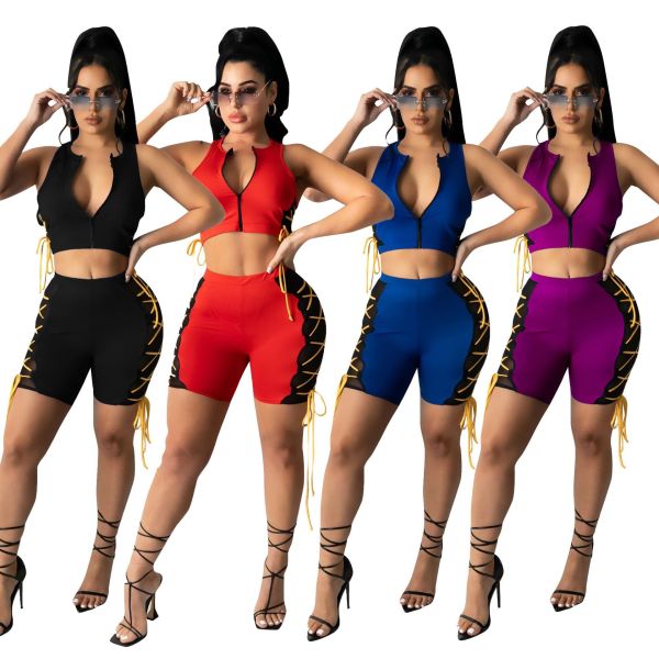 Fashion stand-up collar mesh stitching eyelet strap casual suit CM2111