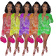 European and American women's sexy tight-fitting mesh printed deep V dress cross-border women's clot