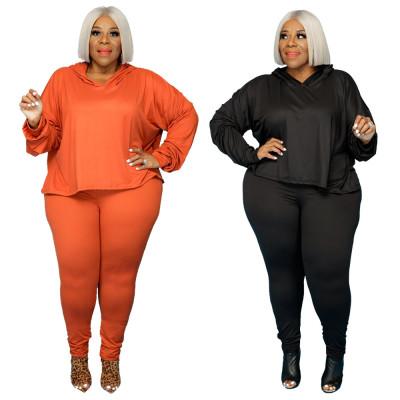 Casual Long Sleeves Hooded Sweater With Trousers Plus Size Two Pieces Sets CCY1386