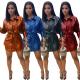 Fashion Solid Color Long Sleeves Lace-Up Plus Size Mini Shirt Dress Q2901