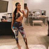 Sleeveless Tie Sexy Hollow Fashion Printed Skinny Suit K20S11126