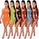 Womens wrinkled bag chest hanging neck sexy 2 piece skirt suit SZ8035