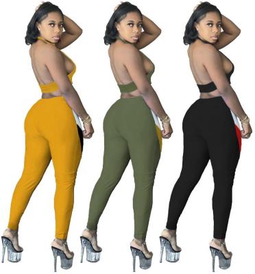 Sexy backless color matching positioning printing suit W2133
