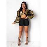 Sexy Pattern Printed V-Neck Long Sleeves Cropped Top WDS200628