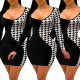 Fashion Stitching V-Neck Long Sleeves Mini Skinny Dress Q763