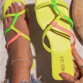 Slippers cross-sling flannel upper flip flops women low-heel lazy shoes HWJ403