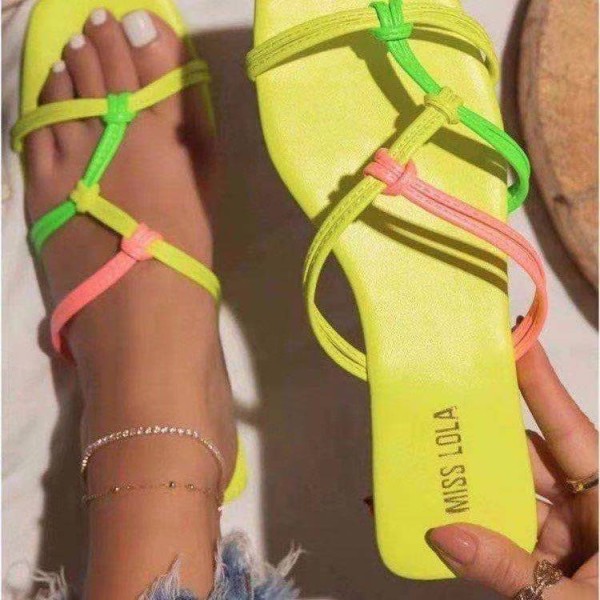 Slippers cross-sling flannel upper flip flops women low-heel lazy shoes HWJ403