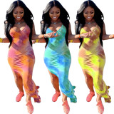 Ladies Fashion Tie Dye Printed Vest Camisole Dress NQ6005