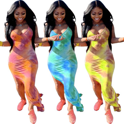 Ladies Fashion Tie Dye Printed Vest Camisole Dress NQ6005