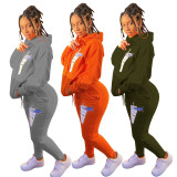 Casual Pattern Printed Long Sleeves Hooded Sweater With Trousers Two Piece Sets KK8231