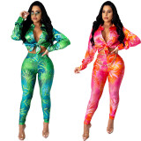 Fashion autumn and winter printing casual sports long-sleeved shirt two-piece suit SMK831
