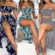 Womens Fashion Sexy Printed Tube Top Slit Skirt Two-piece Dress Summer HC722