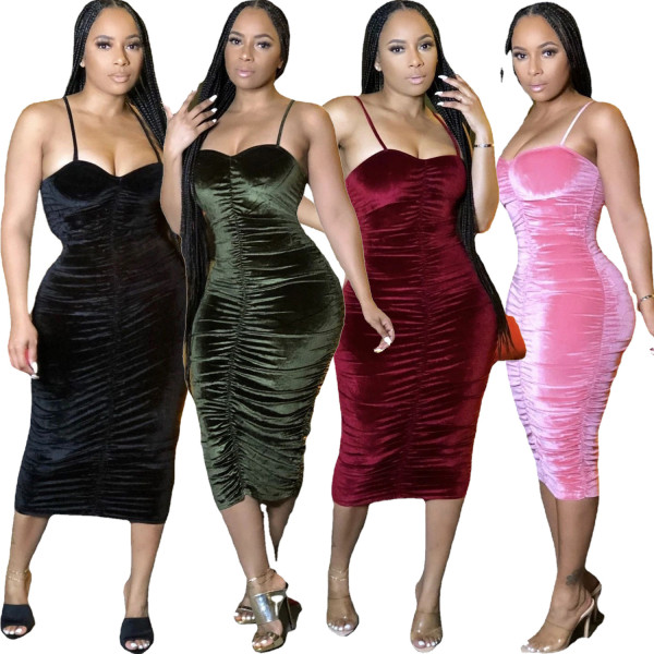 Womens solid color ruffle sexy dress cute R6409