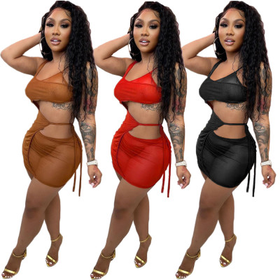 Sexy net yarn tie rope dress SML163