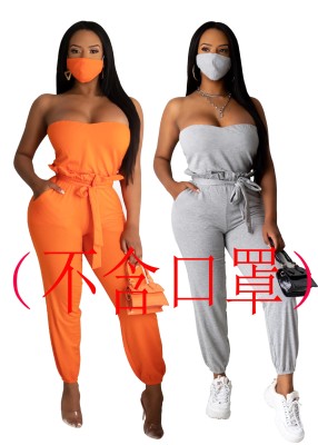 Fashion sexy tube top belt lace waist jumpsuit (without mask) W2132
