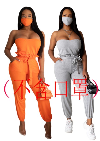 Fashion sexy tube top belt lace waist jumpsuit (without mask) W2132