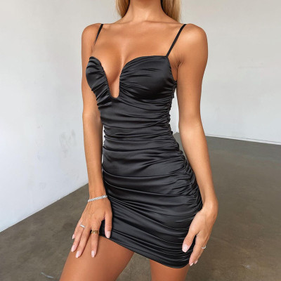 Sexy Suspenders Backless Pleated Mini Bodycon Dress 23521P