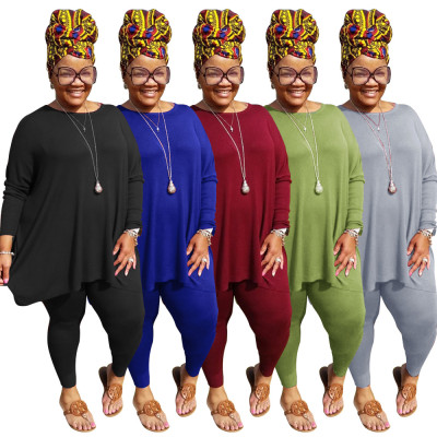 Casual Round Neck Long Sleeves Top With Trousers Plus Size Two Pieces Sets CCY1376