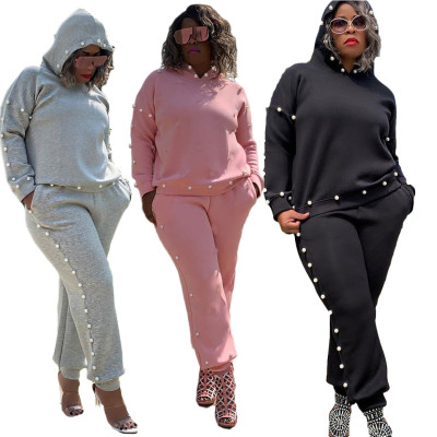 Casual Solid Color Long Sleeves Hooded Sweater Wit Trousers Two Piece Sets SSD1081