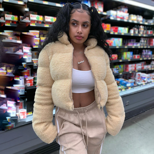 Winter Warm Solid Color Long Sleeves Short Jacket K20Y09926