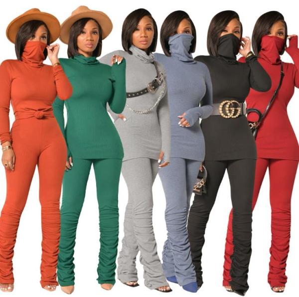 Womens high collar solid color casual fashion two-piece suit P8550