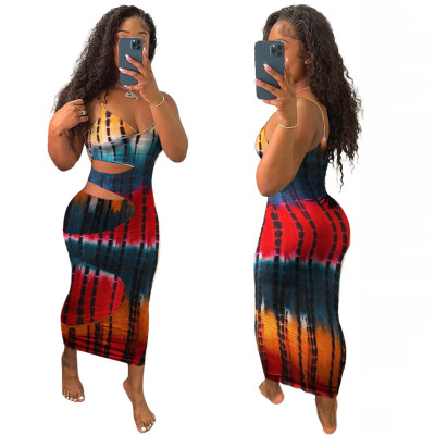 Sexy fashionable hollow stained printed cotton dress MN9304