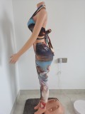 2021 summer new style sleeveless strap sexy hollow positioning printing suit  FF1089