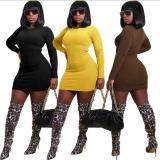 Casual Knitting Solid Color Round Neck Long Sleeves Mini Skinny Dress WMZ2592