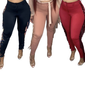 Fashion Tassel Sequins High Waist Skinny Trousers  LA3237