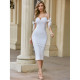 Sexy White Suspenders Off Shoulder Backless Strappy Midi Dress  C553