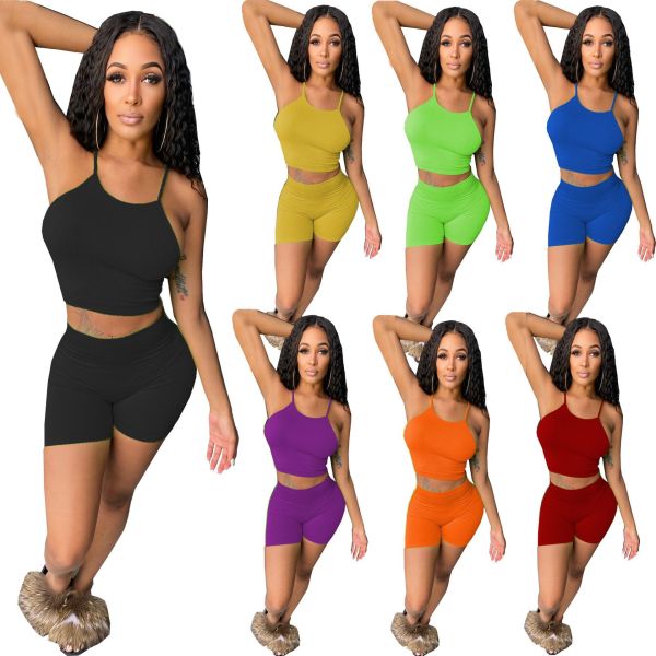 Letter print camisole shorts sports suit cute R6407
